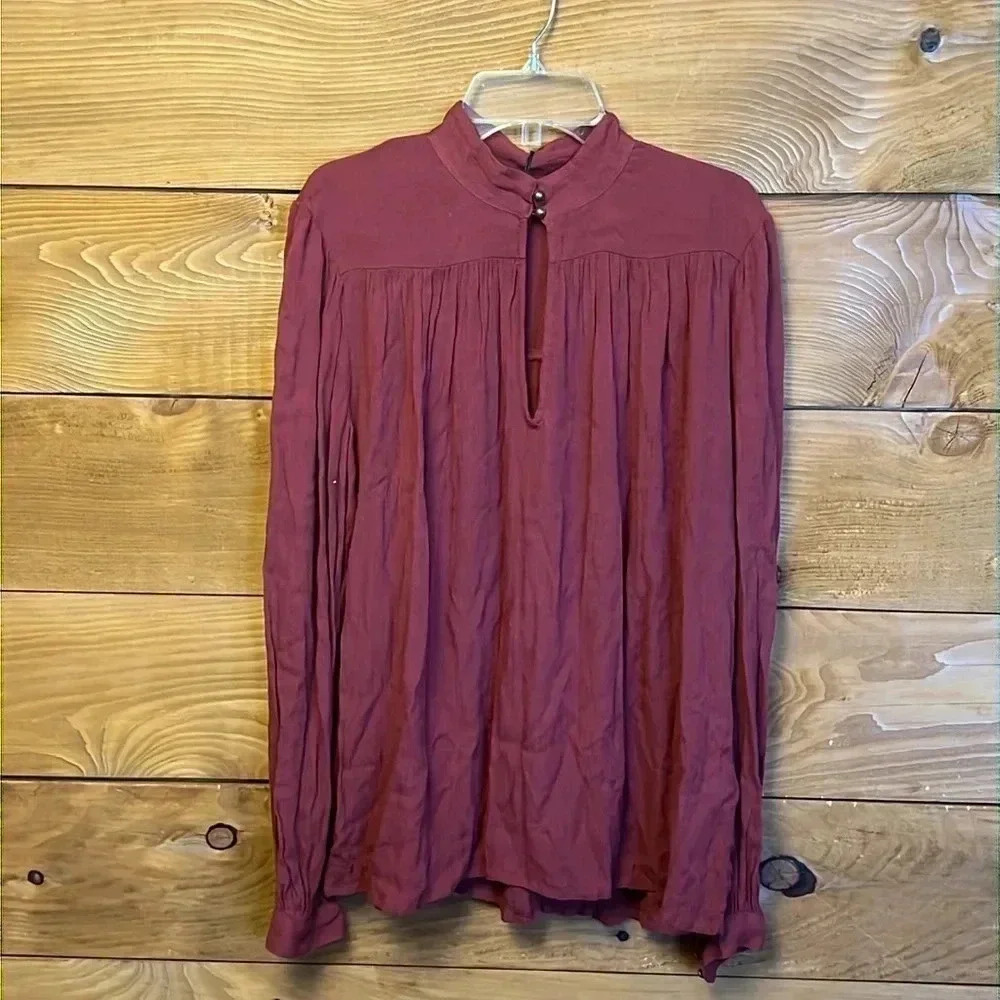 Lucky Brand Womens solid keyhole peasant Sm Maroon oversized party viscose NWT